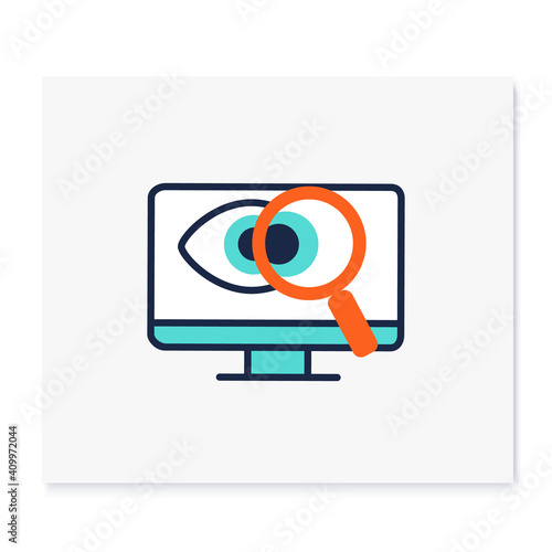 Ophthalmology color icon. Telehealth medical care. Virtual ophthalmologist consultation.Telemedicine, health care concept. Online medicine, eye examination.Isolated vector illustration