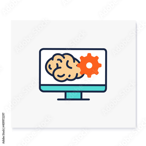 Teleneuropsychology line icon. Telehealth medical care. Virtual psychiatrist consultation.Telemedicine, health care concept. Online medicine, neuroscience.Isolated vector illustration