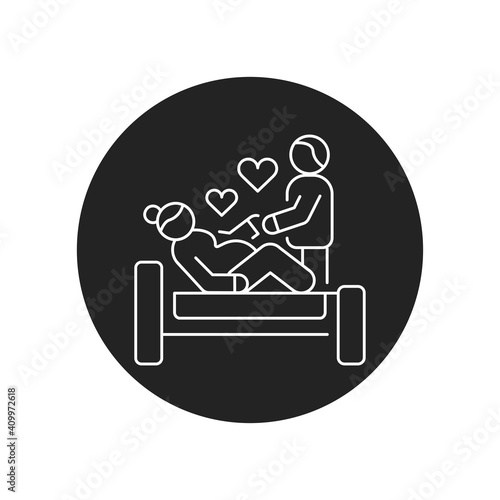 Partner childbirth black glyph icon. Pictogram for web, mobile app, promo. UI UX design element