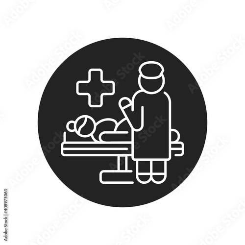 Midwife takes delivery black glyph icon. Cesarean section. Pictogram for web, mobile app, promo. UI UX design element.
