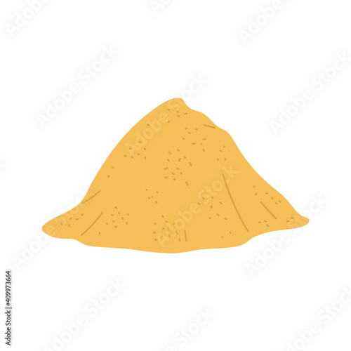 Heap of sand or pile of yellow soil flat vector illustration isolated on white.
