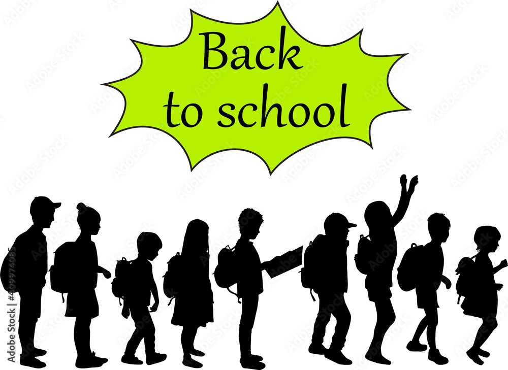 Back to school. Silhouette of a child with a backpack . Back to school. Silhouette of a child with a backpack .
