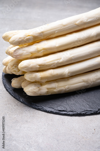 High quality big Dutch white asparagus vegetables ready to cook photo