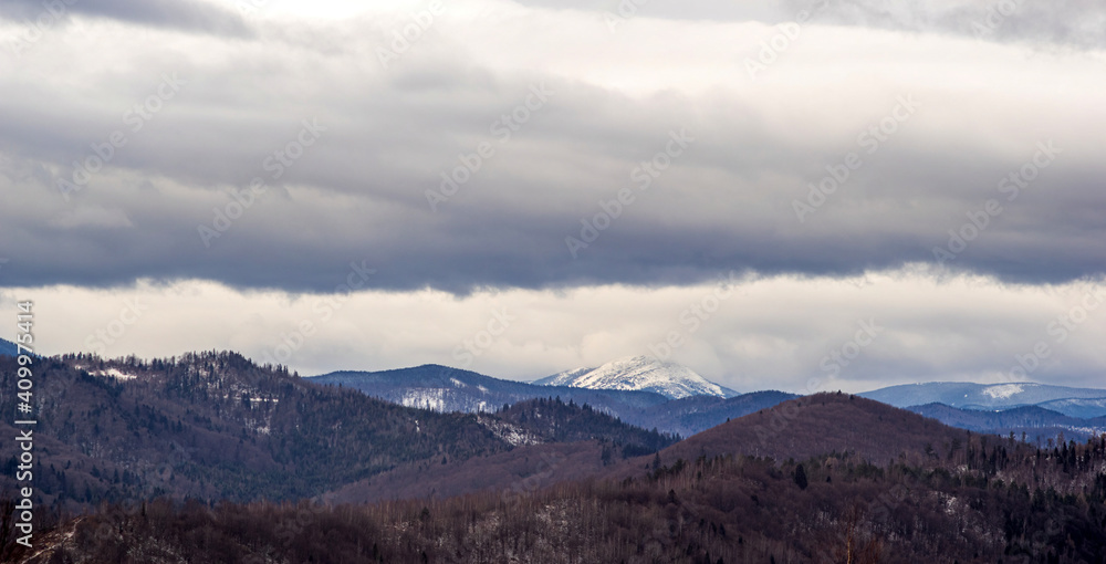 Cloudy day in the Carpathians in winter