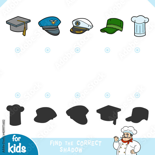 Find the correct shadow, education game for kids. Set of hats