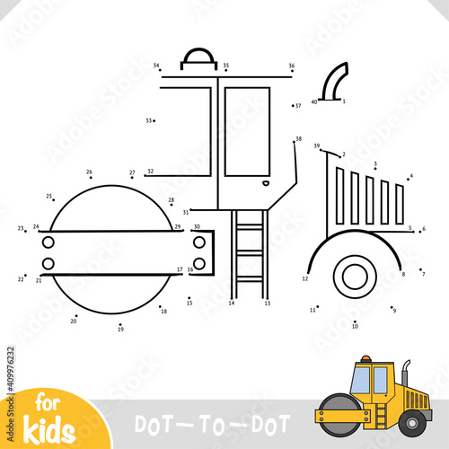 Numbers game, education dot to dot game for children, Road roller