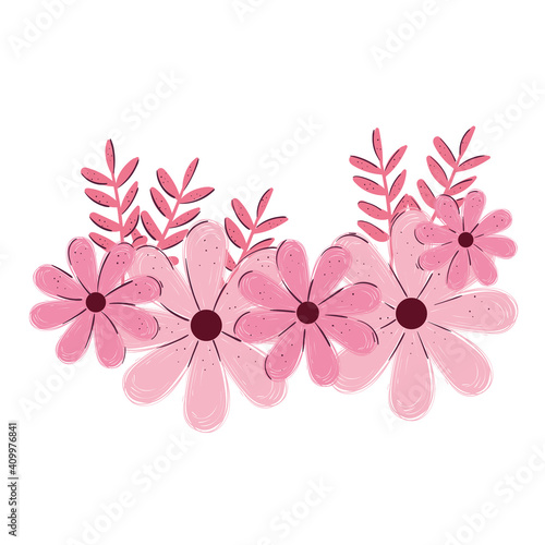 pink flowers garden decoration icon vector illustration design