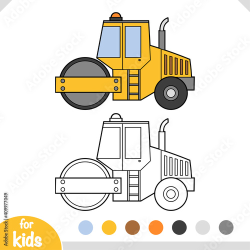 Coloring book for kids, Road roller