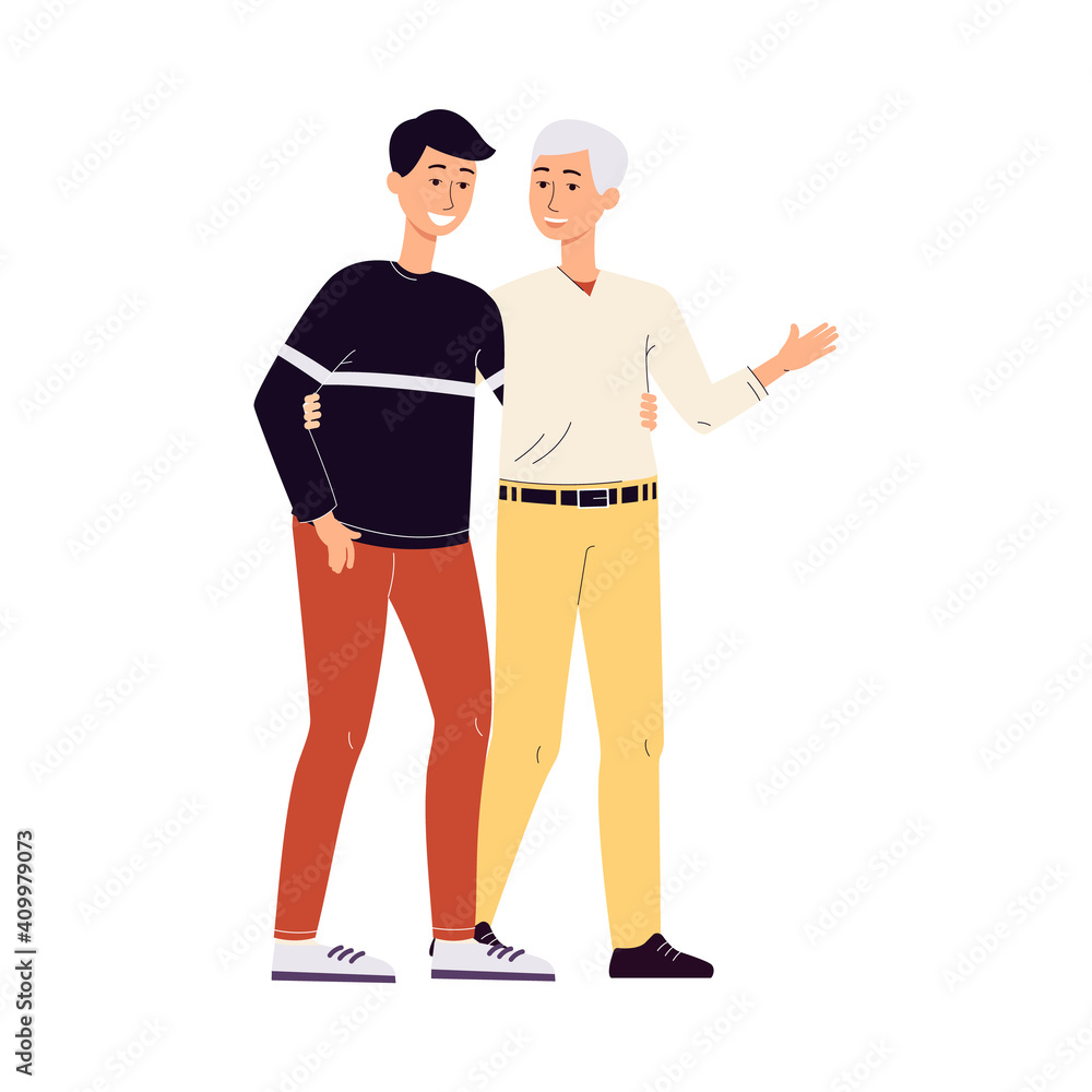 lgbt couple, men in a homosexual relationships a flat vector illustration