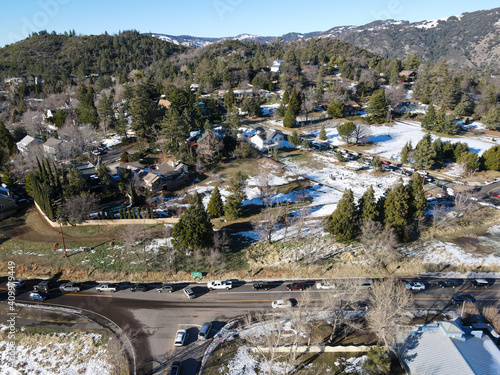 Принти на полотні Aerial view of historic Downtown City of Julian during snow day