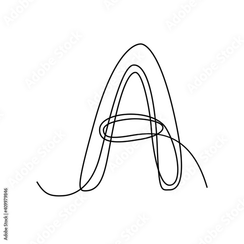 Continuous thin line letter A. vector illustration alphabet symbol with one line, minimalistic simple first letter name icon, logo
