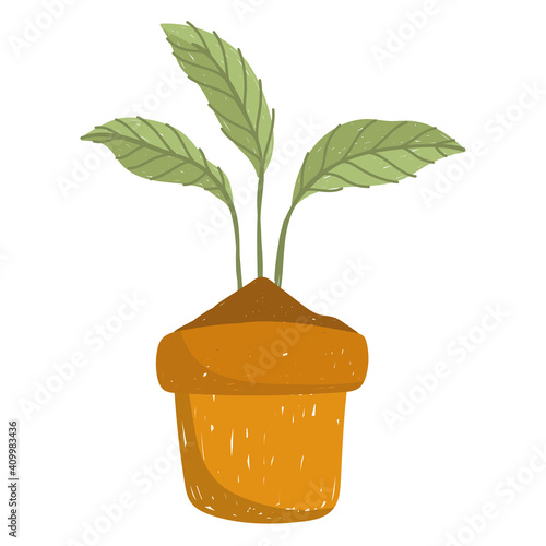 gardening pant in pot nature hand drawn color