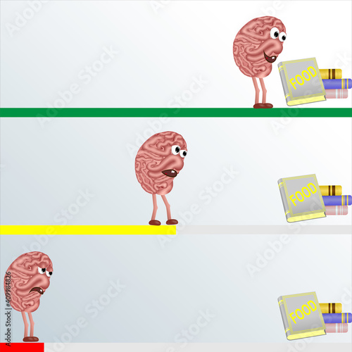 A curly cartoon brain makes an effort to find mental food