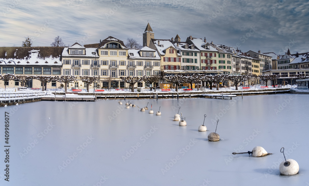 Winter sceneries of the charming old city of Rapperswil, Rapperswil-Jona, St. Gallen, Switzerland