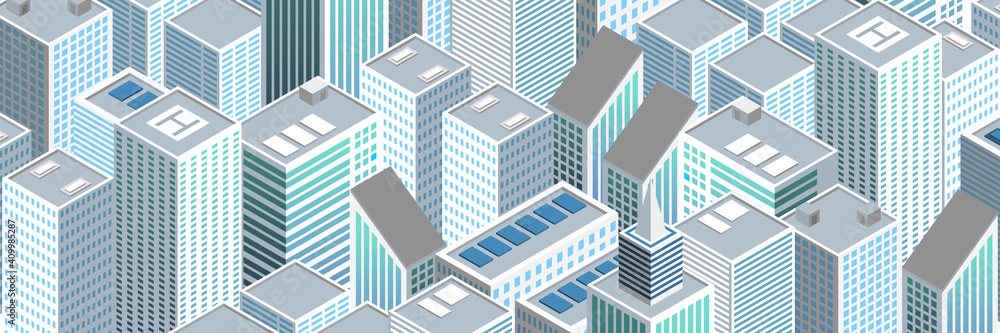 Isometric futuristic city vector illustration. Isometric urban megalopolis top view of the city and architecture 3d elements different buildings Isometric futuristic city vector illustration. Isometric urban megalopolis top view of the city and architecture 3d elements different buildings