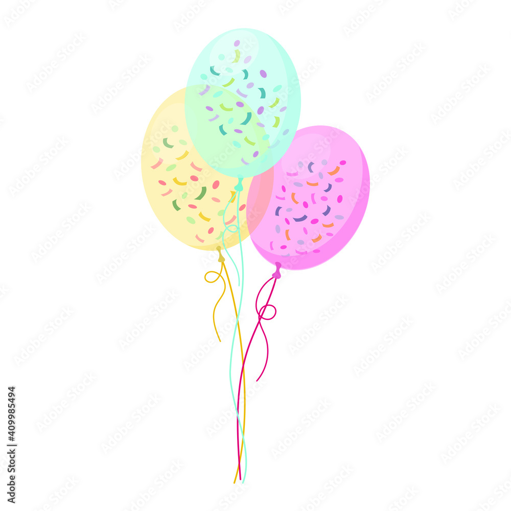 Set, Bunches and Groups of Color Glossy Helium Balloons Isolated on Transparent Background. Party decorations for birthday, anniversary, celebration