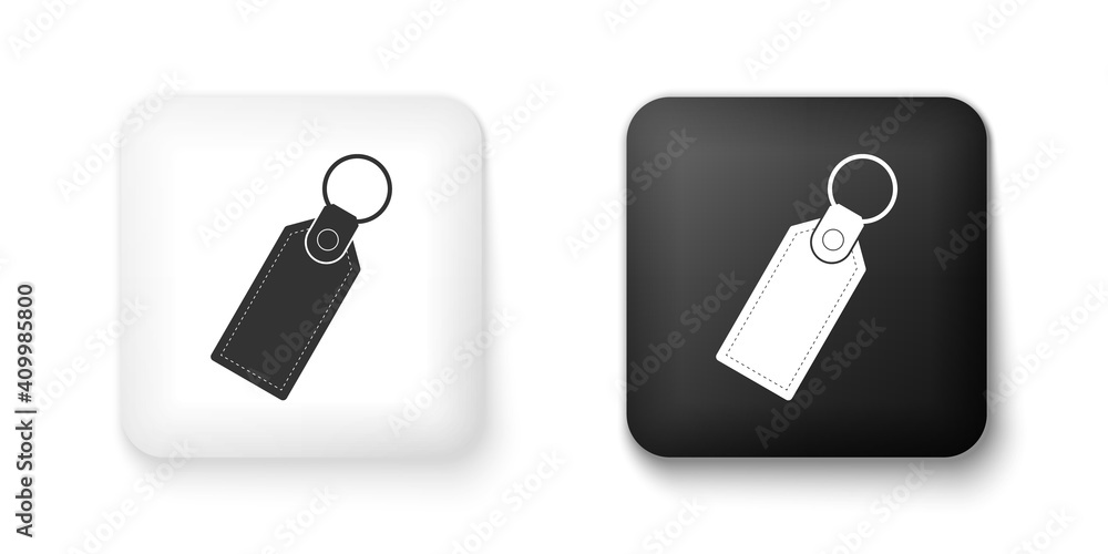 Black and white Rectangular key chain with ring for key icon isolated on white background. Square button. Vector. Black and white Rectangular key chain with ring for key icon isolated on white background. Square button. Vector.
