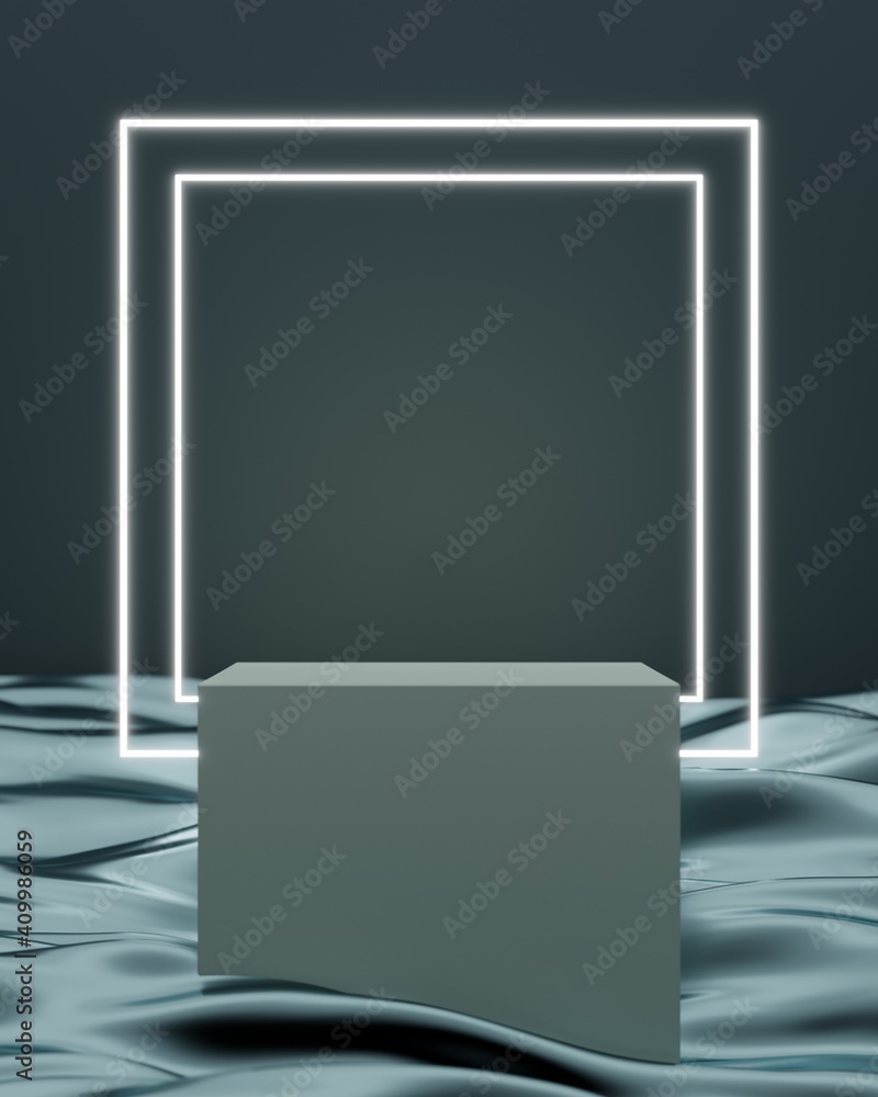 Modern petrol blue marble podium on blue background. Minimal stage background for product presentation. Square light and wave water shape. 3d rendering Modern petrol blue marble podium on blue background. Minimal stage background for product presentation. Square light and wave water shape. 3d rendering