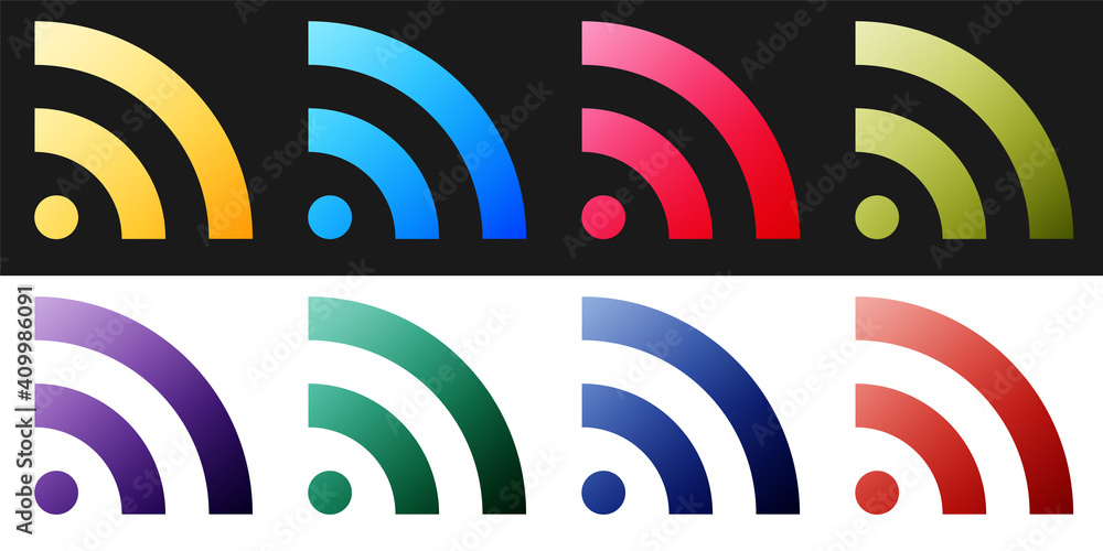 Set RSS icon isolated on black and white background. Radio signal. RSS feed symbol. Vector. Set RSS icon isolated on black and white background. Radio signal. RSS feed symbol. Vector.