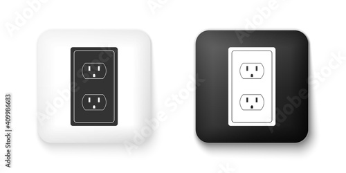 Black and white Electrical outlet in the USA icon isolated on white background. Power socket. Square button. Vector.
