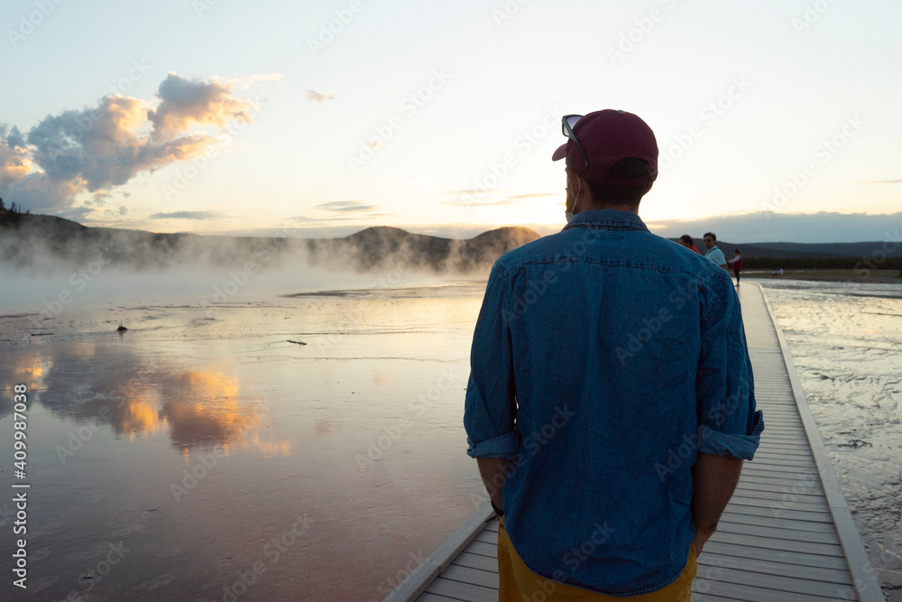 Sunset At Grand Prismatic Spring in Yellowstone National Park