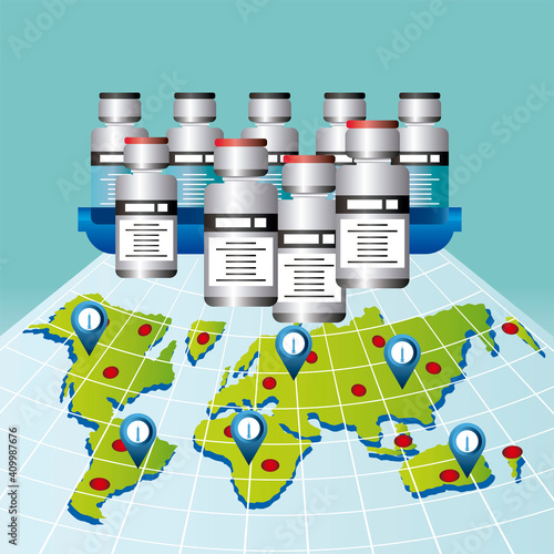 world vaccine time to vaccinate, map and vial medicine covid 19 coronavirus