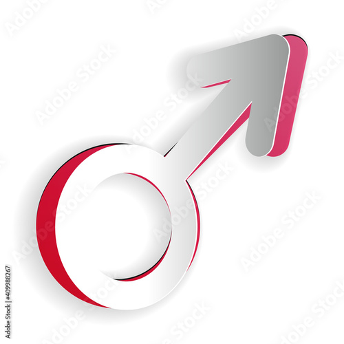 Paper cut Male gender symbol icon isolated on white background. Paper art style. Vector.
