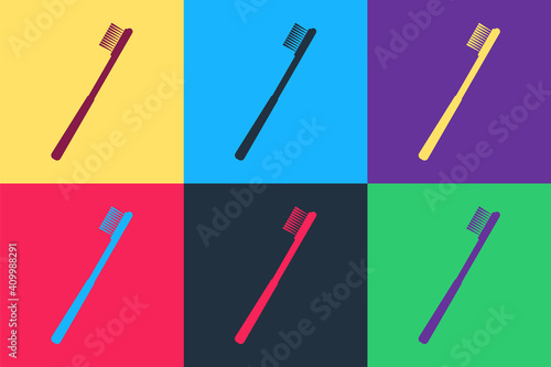 Pop art Toothbrush icon isolated on color background. Vector.