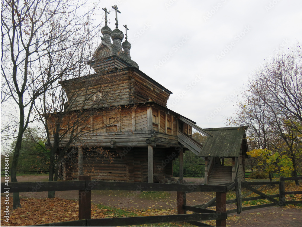 Moscow. Kolomenskoye. The church is made of pine logs in the tradition of wooden architecture of the Russian north. Moscow. Kolomenskoye. The church is made of pine logs in the tradition of wooden architecture of the Russian north.