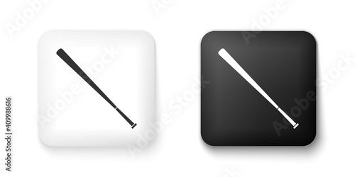 Black and white Baseball bat icon isolated on white background. Square button. Vector.