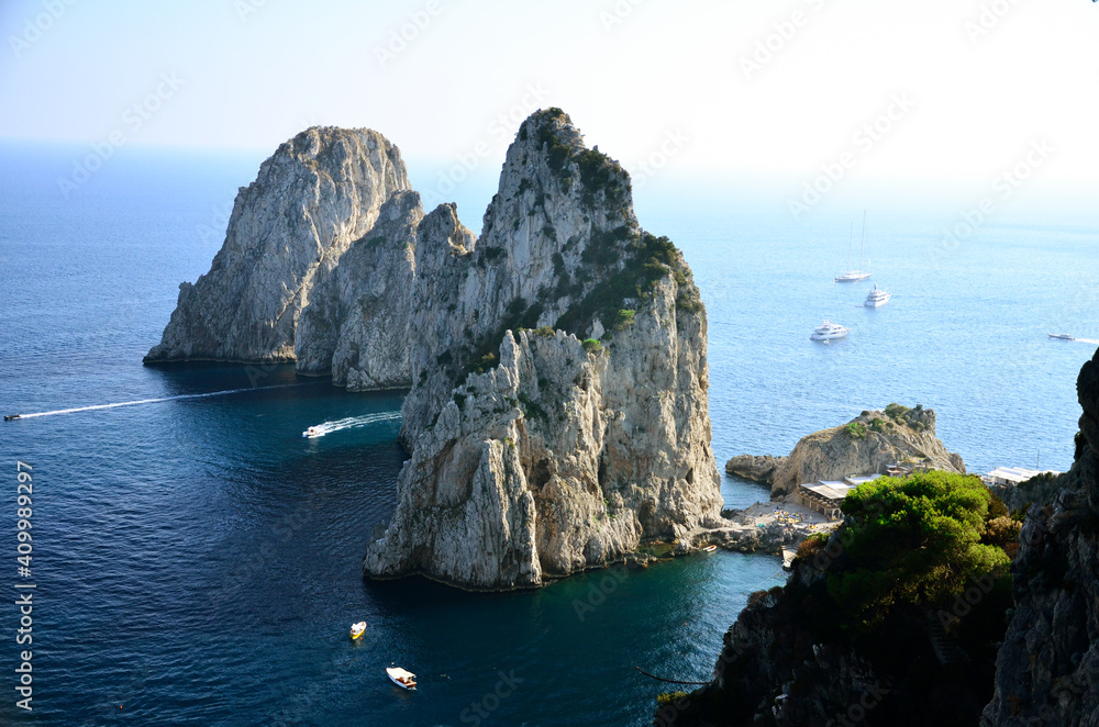 High-angle view of Faraglioni on Capri island High-angle view of Faraglioni on Capri island