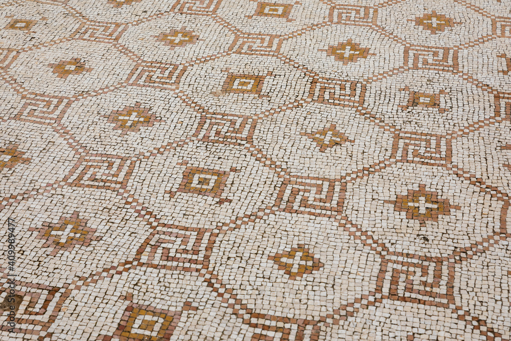 Ancient mosaic at the ruins of ancient Roman city of Gerasa in Jerash, Jordan Ancient mosaic at the ruins of ancient Roman city of Gerasa in Jerash, Jordan