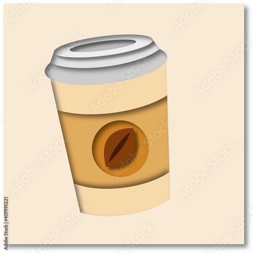 Creative conceptual vector illustration. Imitation paper curve cut background with coffee takeaway cup