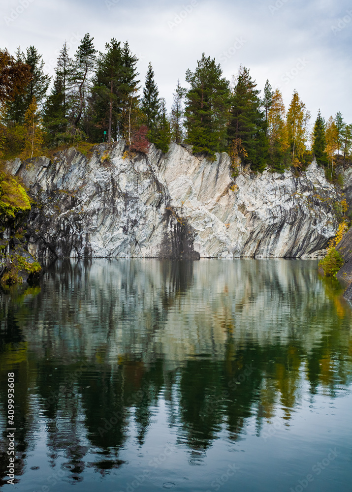 Landmark of Russia, marble quarry Ruskeala reserve in Republic of Karelia, North Russia
