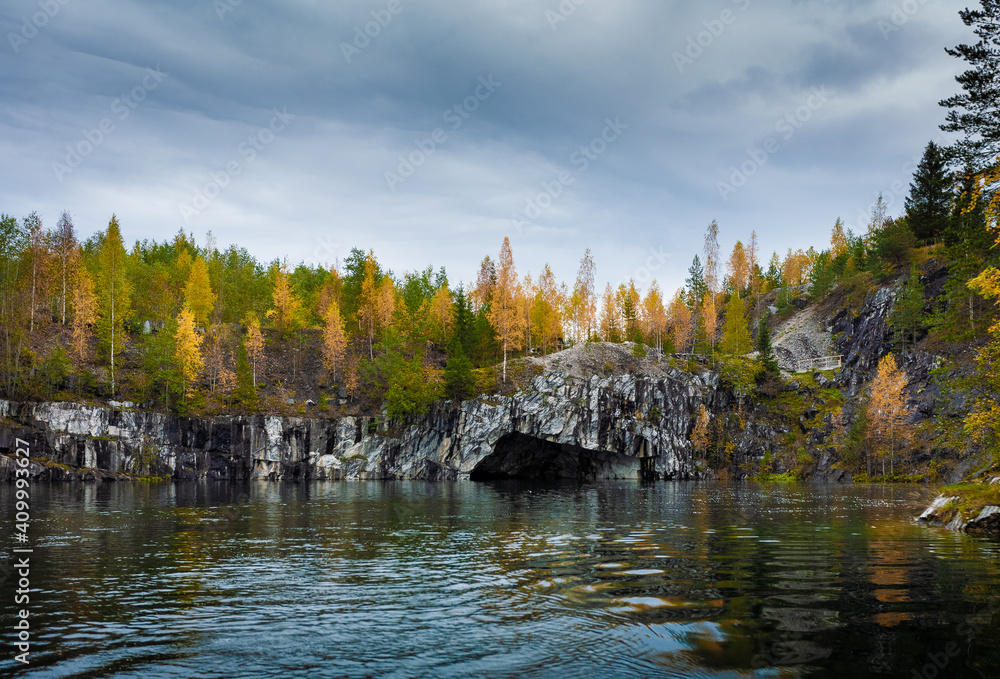 Landmark of Russia, marble quarry Ruskeala reserve in Republic of Karelia, North Russia