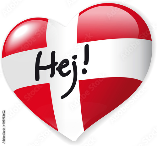 Herz Button Dänemark mit Hej Schrift