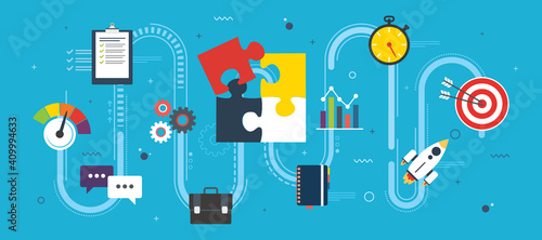 Time management and productivity. Strategy and solutions concept for efficiently organizing jobs and tasks. Deadline accomplishments and demand control. Flat design vector illustration.