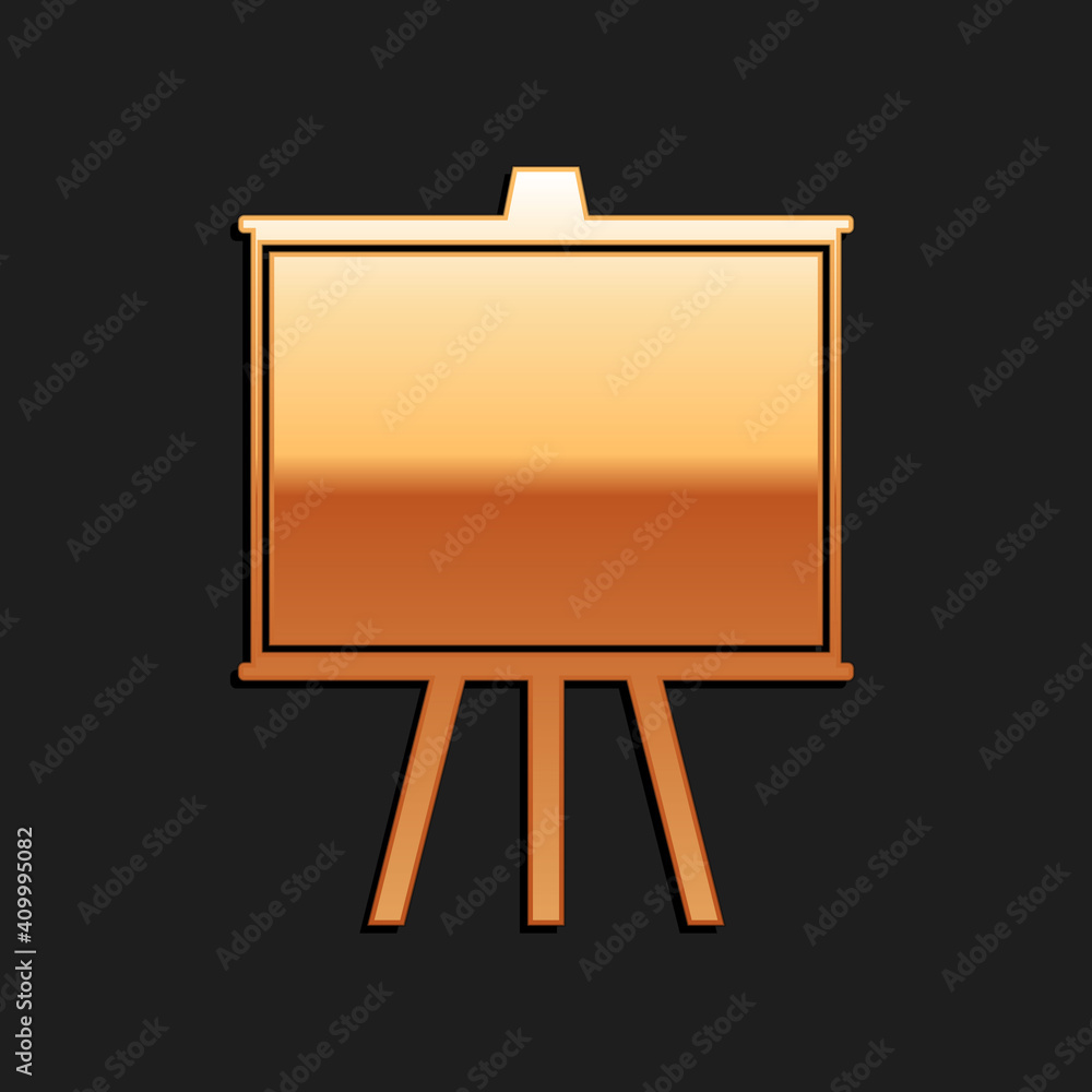 Gold Chalkboard icon isolated on black background. School Blackboard sign. Long shadow style. Vector.
