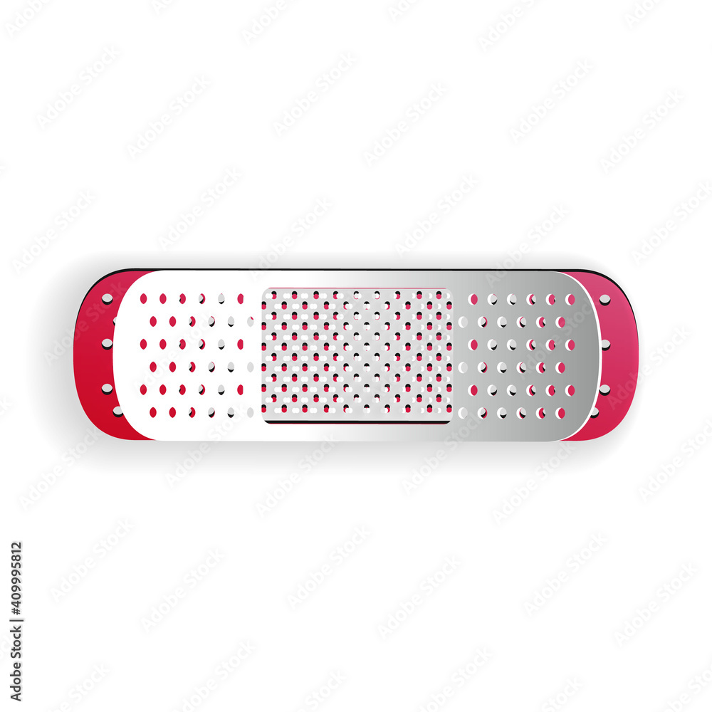 Paper cut Bandage plaster icon isolated on white background. Medical plaster, adhesive bandage, flexible fabric bandage. Paper art style. Vector. Paper cut Bandage plaster icon isolated on white background. Medical plaster, adhesive bandage, flexible fabric bandage. Paper art style. Vector.
