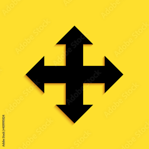 Free Download Black Arrows in four directions icon isolated on yellow background. Long shadow style. Vector. - GFXLoad