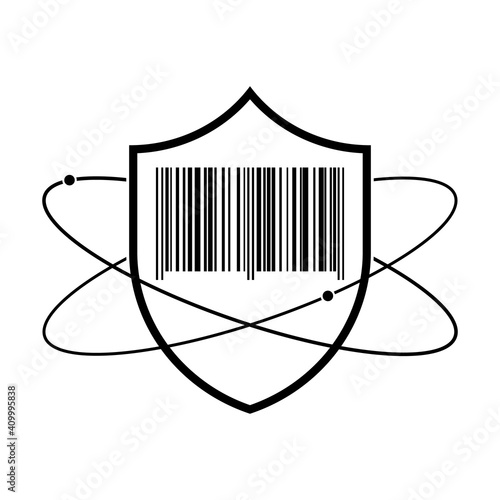 Shield with barcode icon. Vector illustration. Barcode protection symbol
