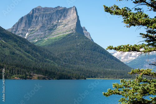 Little Chief Mountain stands above St. Mary Lake in Glacier National Park.