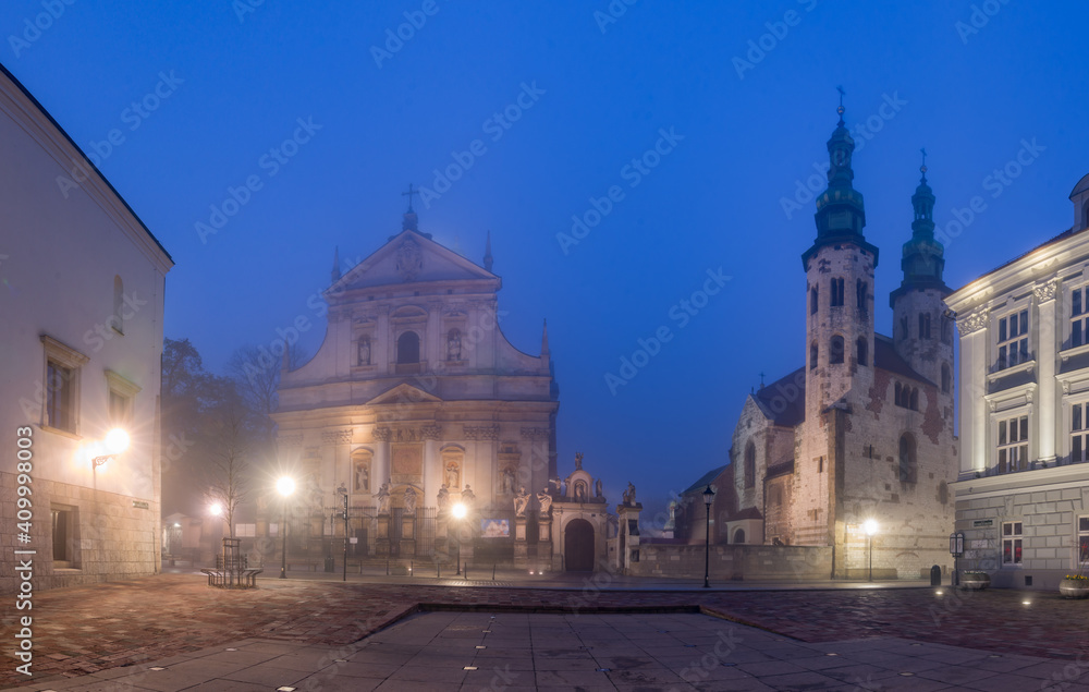 Krakow old town Kanonicza street panorama in the night