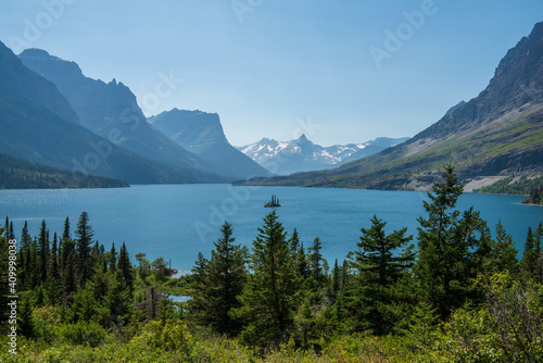 Wonderful view of Wild Goose Island in the middle of St.Mary Lake in Glacier National Park.