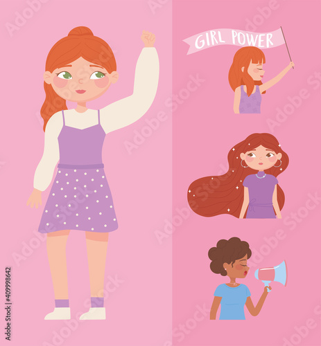 womens day  strong female group portrait cartoon  girl power