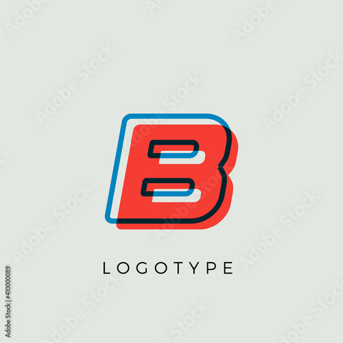 Stunning Letter B with 3d color contour, minimalist letter graphic for modern comic book logo, cartoon headline, creative lettering and art monogram. Minimal style letters, vector typographic design