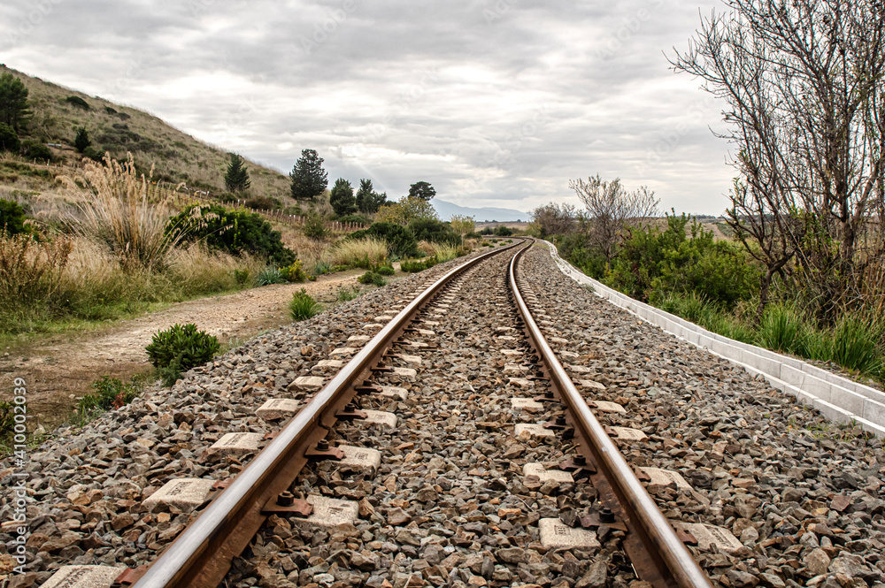 Photograph of the railway in the countryside of Sardinia Photograph of the railway in the countryside of Sardinia