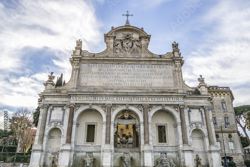 Monumental Fontana dell’Acqua Paola, or Il Fontanone ("The big fountain", 1612) on Janiculum Hill in Rome. It was first major fountain on right bank of River Tiber. Rome, Italy.