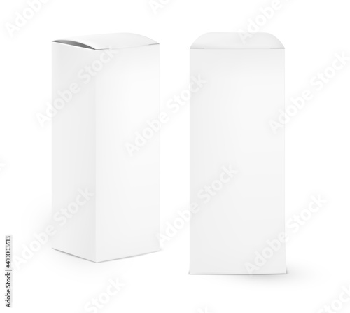 Rectangular 3d blank cosmetic boxes mockup. High detailed realistic tall cosmetic packaging mockup.