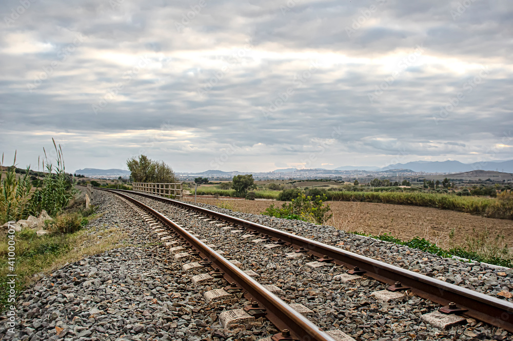 Photograph of the railway in the countryside of Sardinia Photograph of the railway in the countryside of Sardinia